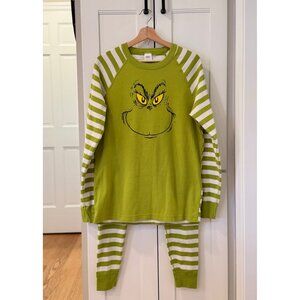 Hanna Andersson Adult Large The Grinch PJs Pajamas Set Green White Long John